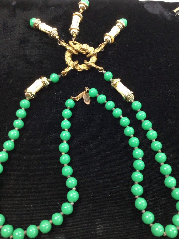 MIRIAM HASKELL Faux Jade and Faux Bamboo Beaded N… - image 4
