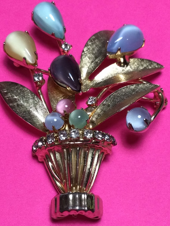 BASKET of MOONSTONE FLOWERS Brooch