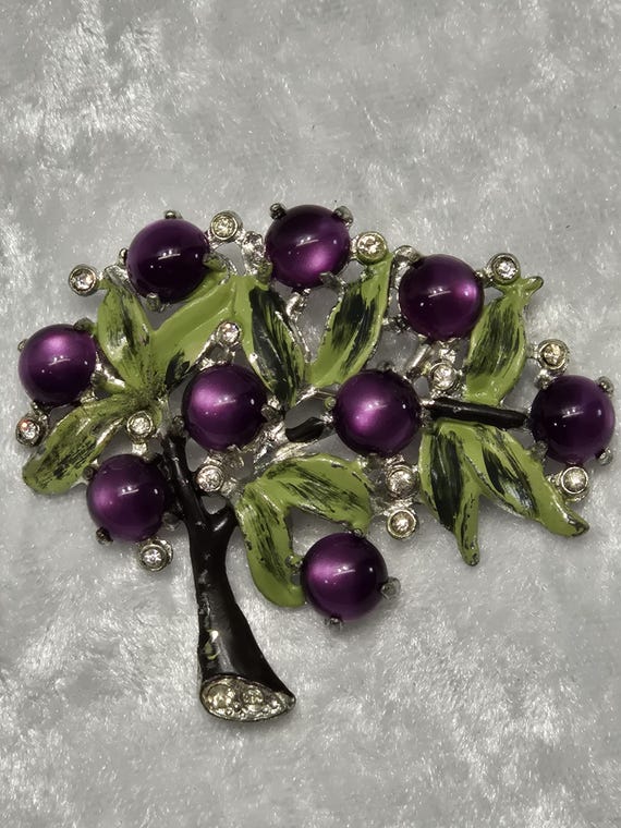 ENAMELED Amethyst MOONGLOW FRUIT Tree Brooch