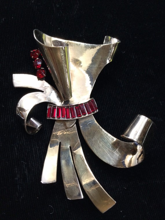 STERLING by GLAMOUR Bow and Ruby Brooch - image 4
