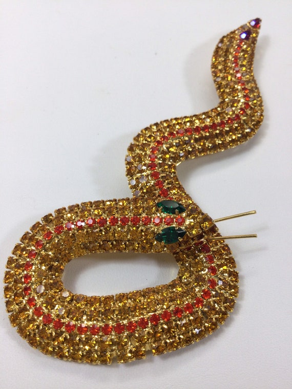 KENNETH LANE Huuuuuge Golden SNAKE Brooch - image 1