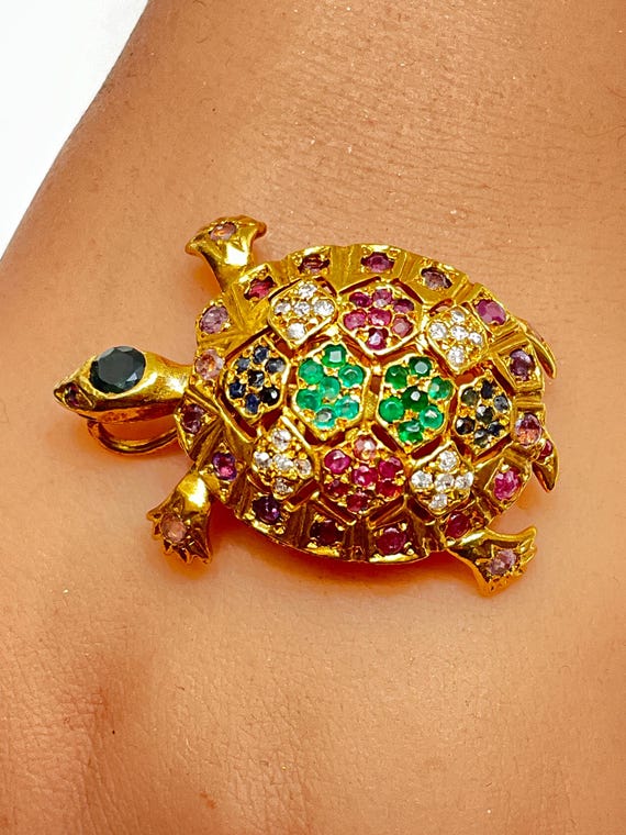 TURTLE with REAL GEMSTONES and Bobble Head, Legs … - image 2