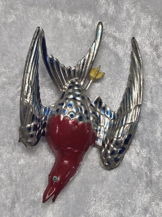 Large ENAMELED SWALLOW BROOCH View 2
