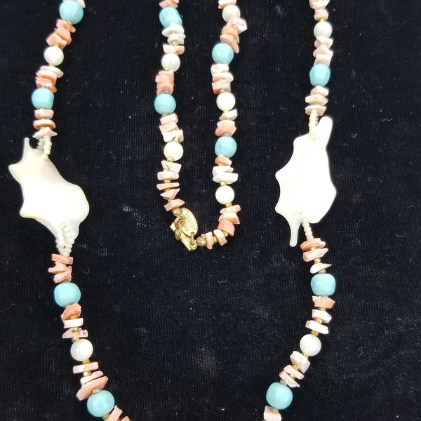 MIRIAM HASKELL Coral, Pearl, Abalone and Tourquoise Beaded NECKLACE