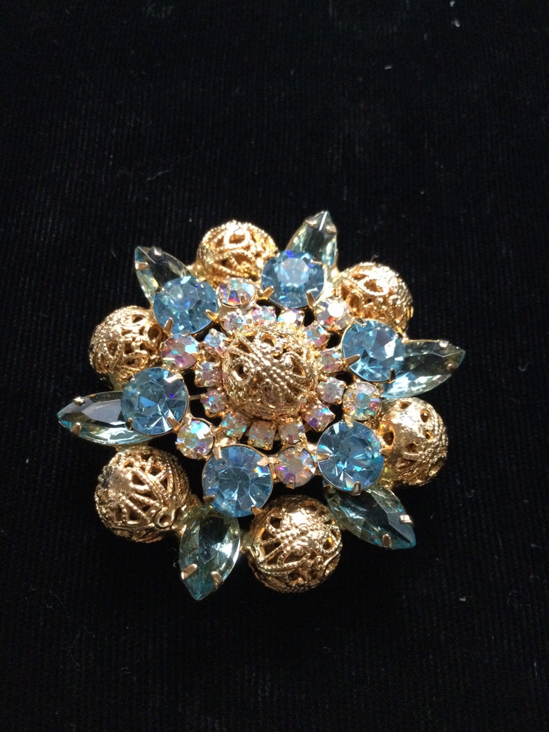 D&E JULIANA Filigree Beads AB and crystal Blue Brooch | Etsy