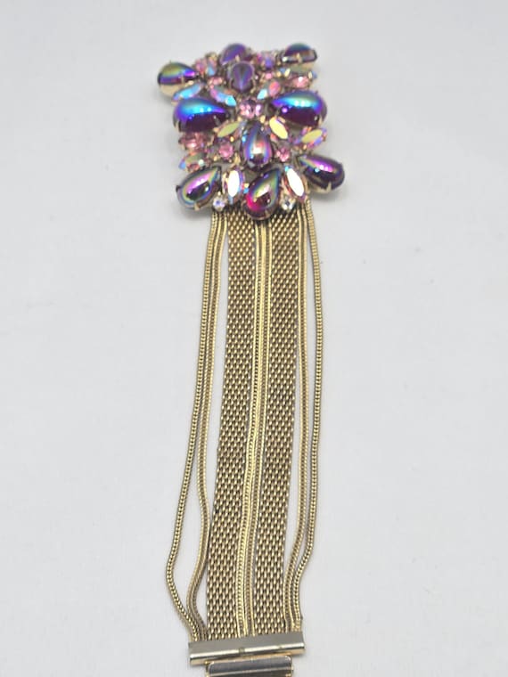 Unsigned HOBE MESH and AB Ruby Cabochons Bracelet - image 3