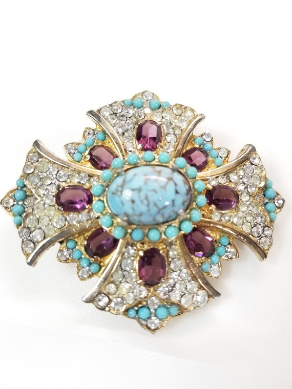 Unsigned MALTESE CROSS in Tourquoise,  Amethyst a… - image 4
