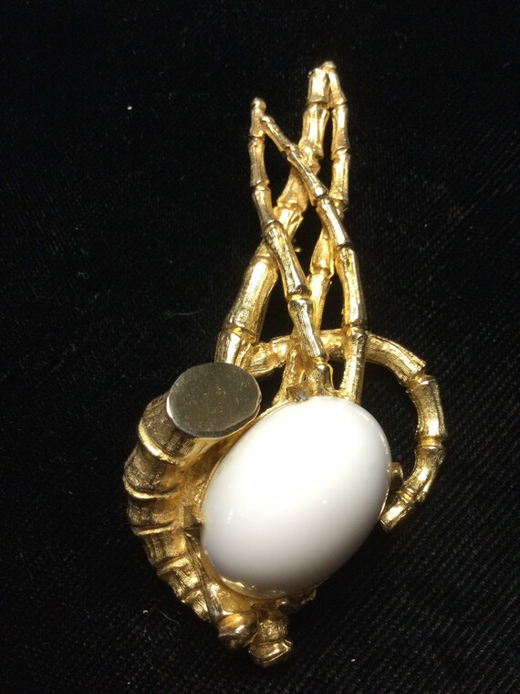 PAULINE RADER ABSTRACT Bamboo and Cabochon Brooch - image 4