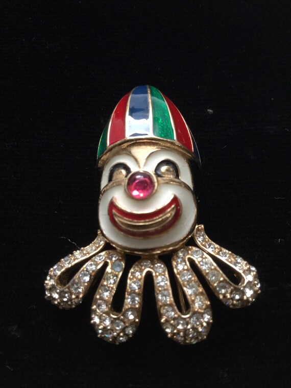 CINER ENAMELED CLOWN Head Brooch