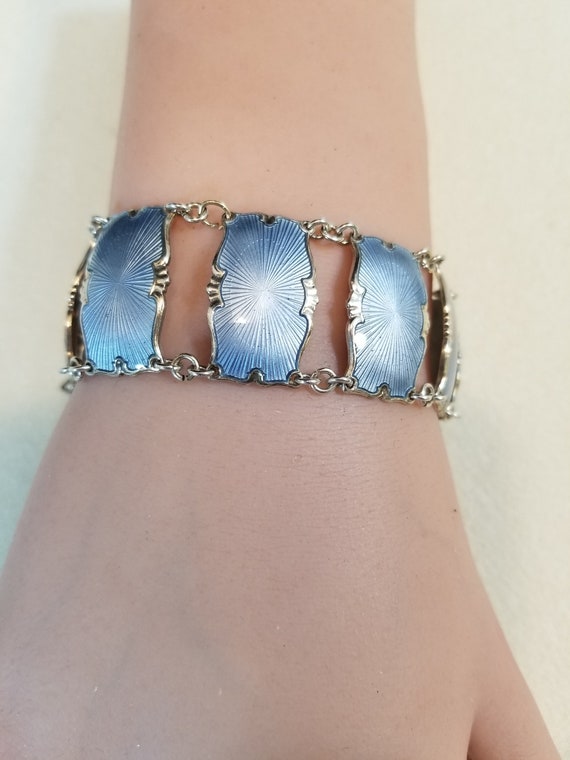 STERLING NORWAY GUILLOCHE Silver Blue Bracelet