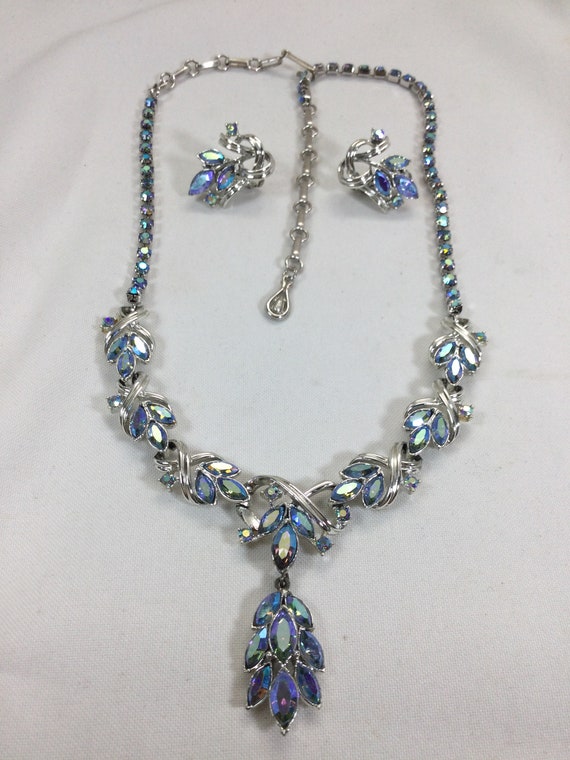 CORO AB Blue NECKLACE with Drop and Earrings - image 2