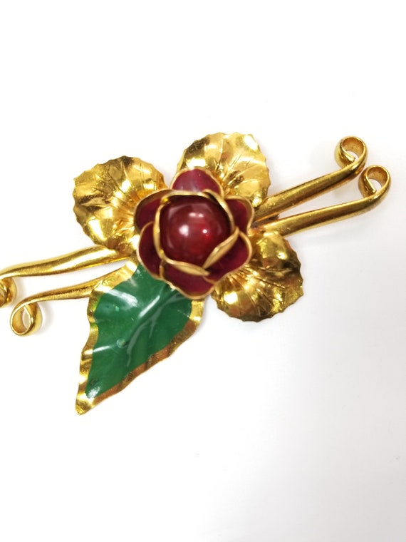 1940's ENAMELED FLORAL Brooch - image 1