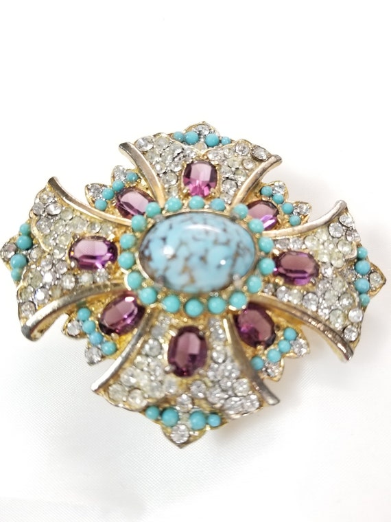 Unsigned MALTESE CROSS in Tourquoise,  Amethyst a… - image 2