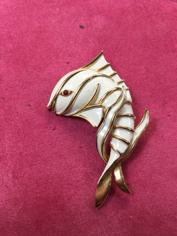 TRIFARI ENAMELED FISH and Seaweed Brooch