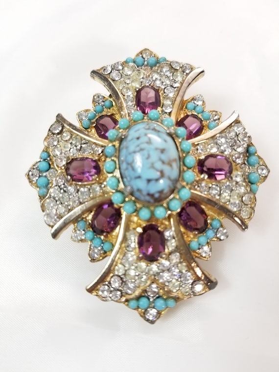 Unsigned MALTESE CROSS in Tourquoise,  Amethyst a… - image 3