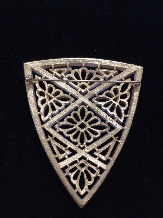 TRIFARI HUGE Openwork Enameled SHIELD Brooch - image 5