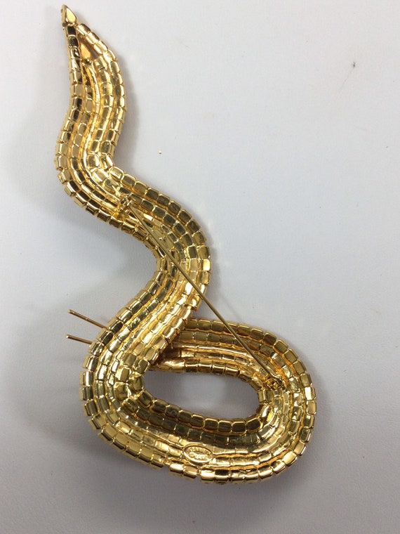 KENNETH LANE Huuuuuge Golden SNAKE Brooch - image 6