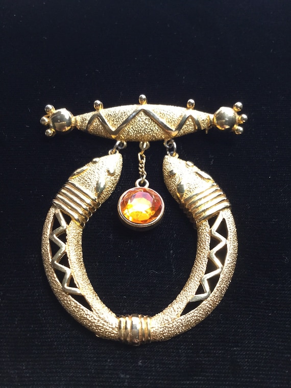 DOUBLE HEADED SERPENT Dangling Abstract Brooch - image 1