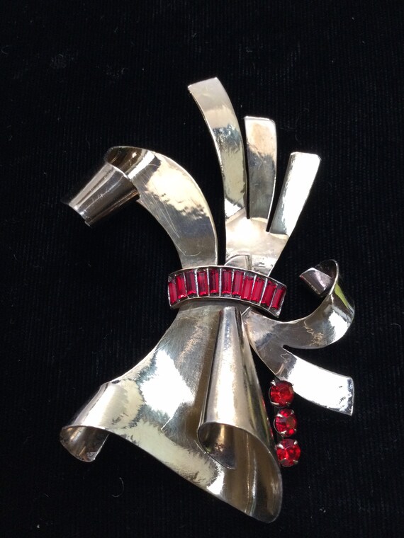 STERLING by GLAMOUR Bow and Ruby Brooch - image 2