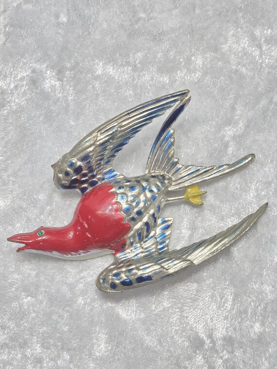 Large ENAMELED SWALLOW BROOCH