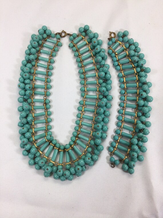 Early Unsigned MIRIAM HASKELL Tourquoise Glass Be… - image 5