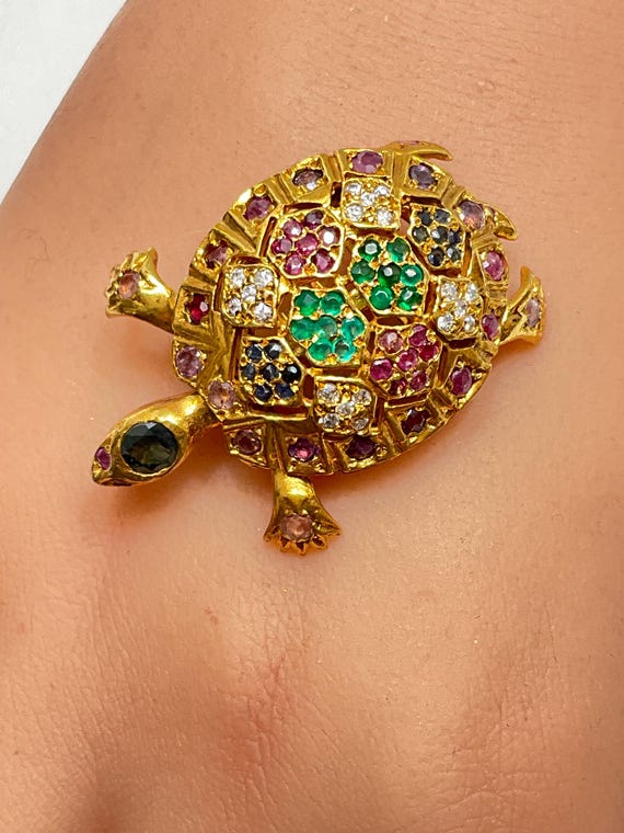 TURTLE with REAL GEMSTONES and Bobble Head, Legs … - image 1