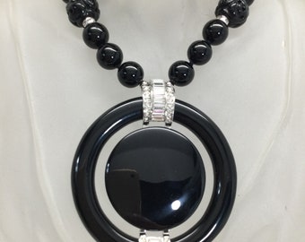 FABULOUS KENNETH LANE Art Deco Medallion and Glass Beads