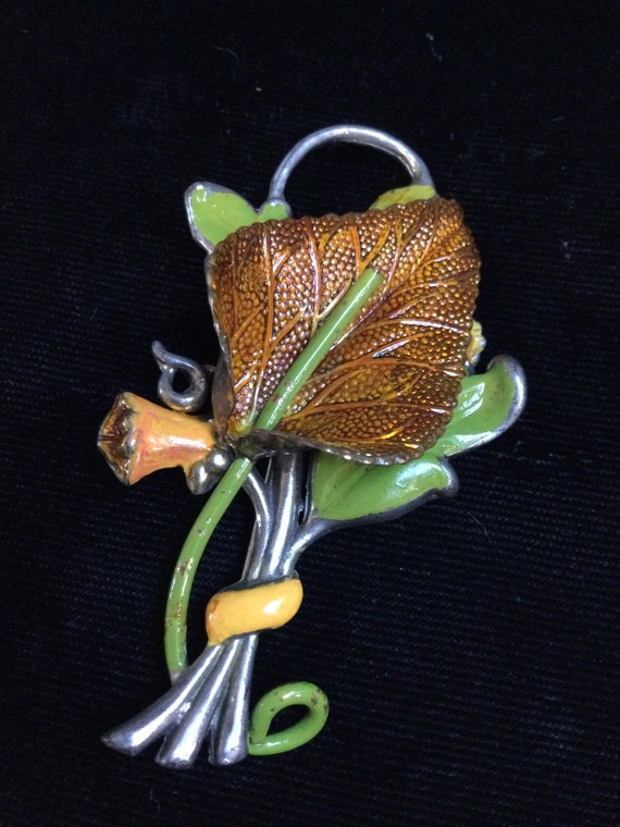 Early Pot Metal ENAMELED CALLA LILY Brooch