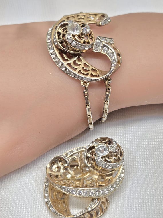 1940's OPENWORK and SCROLLS DIAMANTE Bracelet and… - image 2