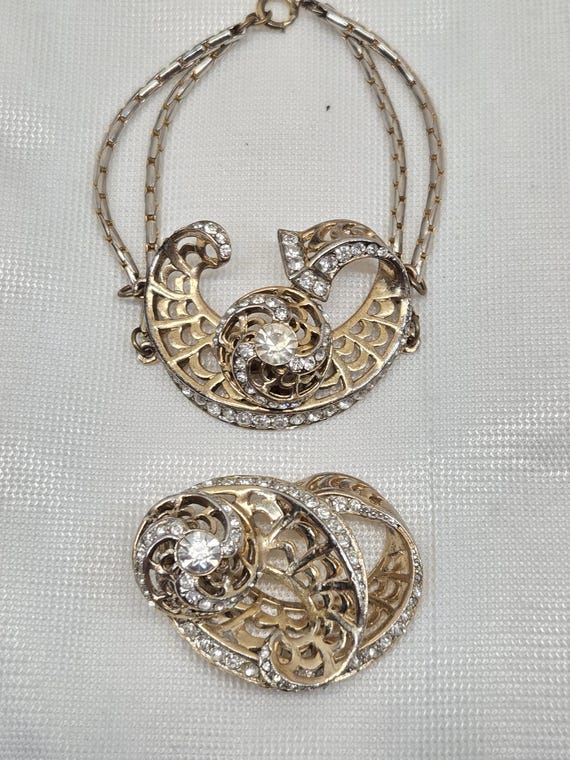 1940's OPENWORK and SCROLLS DIAMANTE Bracelet and… - image 3