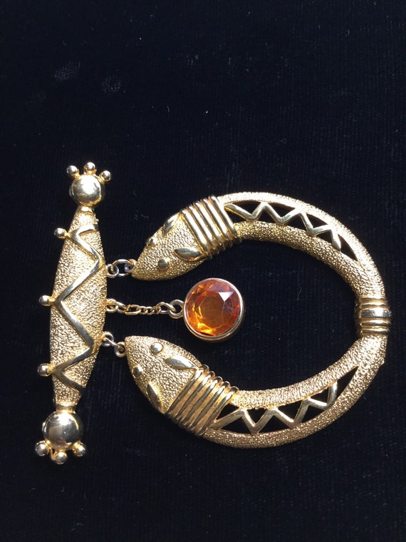 DOUBLE HEADED SERPENT Dangling Abstract Brooch - image 2