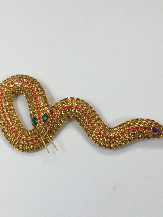 KENNETH LANE Huuuuuge Golden SNAKE Brooch - image 4