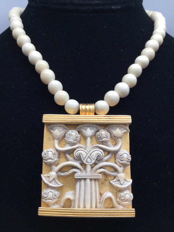 MMA FAUX IVORY Beads with Carved Egyptian Motiff … - image 1