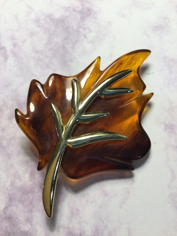 Large KENNETH LANE Lucite Leaf Brooch