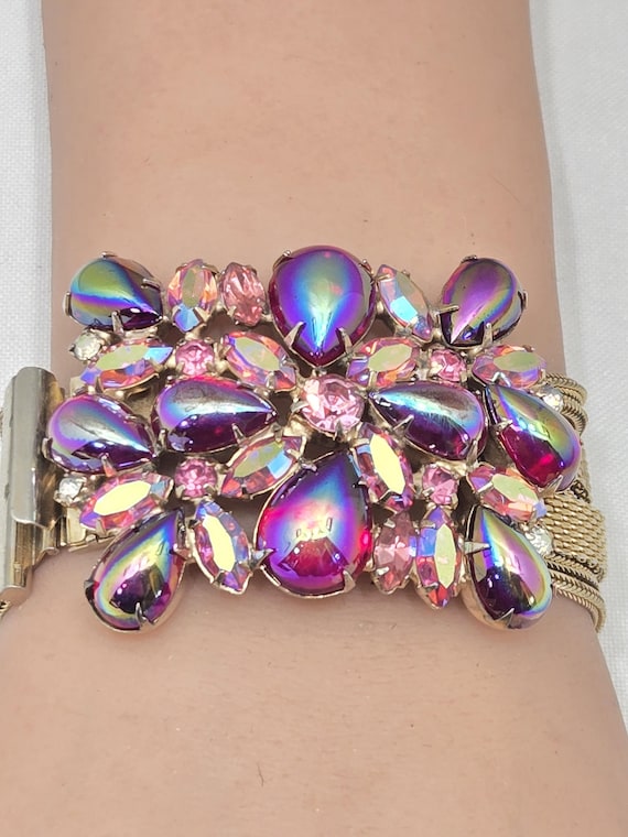 Unsigned HOBE MESH and AB Ruby Cabochons Bracelet - image 4