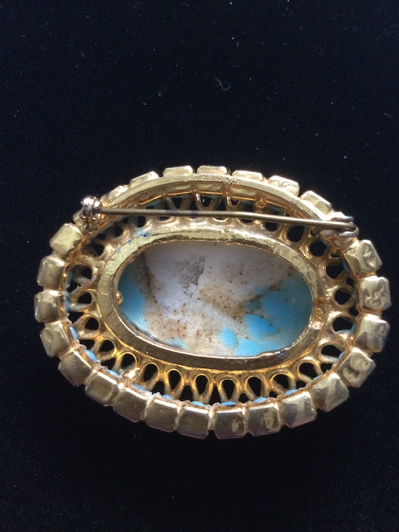 Made in Austria FAUX TOURQUOISE Cabochon Brooch - image 5