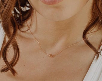 Tiny Disk Necklace for Minimalist Bridesmaids, Wedding Day Gift for Bride from Maid of Honor, 14k Gold Filled Silver or Rose Gold Dot AD008B