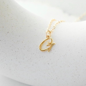 14k Gold Filled Initial Necklace: Dainty Cursive Letter Monogram