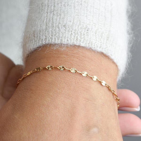 SARA Starburst Chain Bracelet for Bridesmaids Gifts, 14k Gold Filled Bracelet, Dainty Sunburst Chain Jewelry, Minimalist Gift for Her AD308