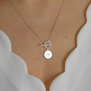 Silver Compass Charm Paperclip Necklace with toggle clasp, Dainty Travel Jewelry, Birthday Gift for Traveler, Nautical Necklace Gift AD288