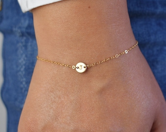 Custom Disc Bracelet, Ultra Tiny Initial Bracelet, Personalized Disc Bracelet, Gold Monogram Jewelry,  Dainty Name Bracelet, Mom Gift AD239