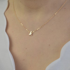 Lowercase Initial Necklace, Cursive Letter Necklace, Tiny Delicate Thin Gold Chain, Kids Initials Necklace, Mom Gift, Sister Necklace AD196