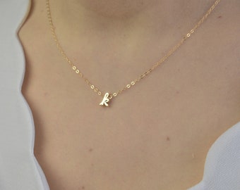 Lowercase Initial Necklace, Cursive Letter Necklace, Tiny Delicate Thin Gold Chain, Kids Initials Necklace, Mom Gift, Sister Necklace AD196