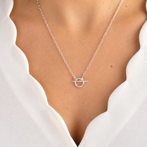 Sterling Silver Paperclip chain with toggle clasp, 14k Gold Filled Everyday Necklace for Women, Modern Layering Jewelry, Self Gift AD285