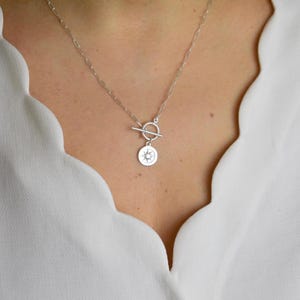 Sterling Silver Compass Paperclip Necklace, Toggle Clasp Necklace, on Paperclip Chain, Graduate Daughter Present, Traveler Sister Gift AD294