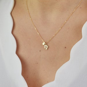 Tiny Zodiac Necklace, Horoscope Necklace,Gold Tear Drop Necklace, Custom Initial Necklace, Constellation Necklace, Astrology Necklace AD158 image 2