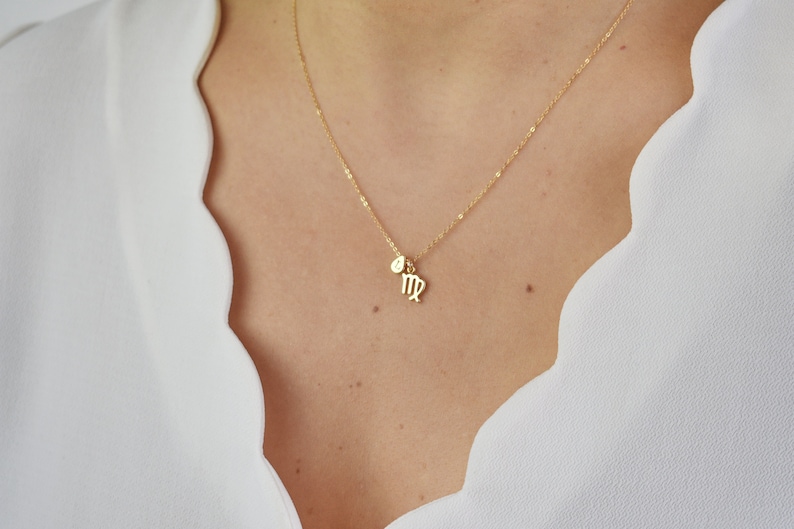 Tiny Zodiac Necklace, Horoscope Necklace,Gold Tear Drop Necklace, Custom Initial Necklace, Constellation Necklace, Astrology Necklace AD158 image 2