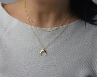 Celestial Necklaces Set, Crescent Moon Necklace, Satellite Chain, Upside Down Moon Necklace, Every Day Necklace, Celestial Jewelry AD142