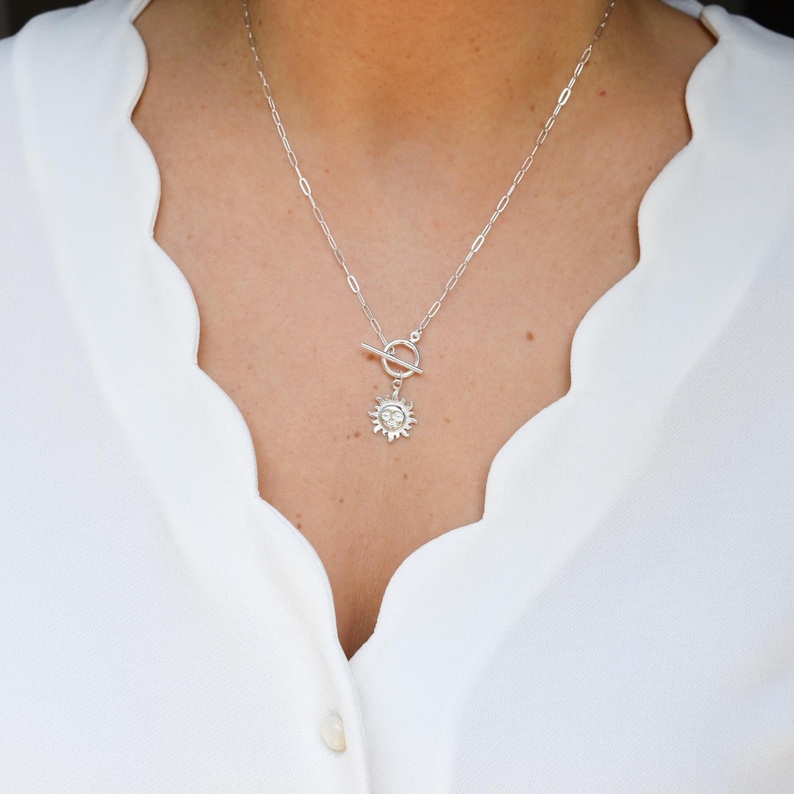 Sterling Silver Sun Necklace on Paperclip Chain With Toggle Closure ...