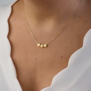 Custom Initial Necklace for Mom, Personalized Disk Pendant with Kids Initials, Delicate Dot Charm in Gold, Sterling Silver, Rose Gold AD065